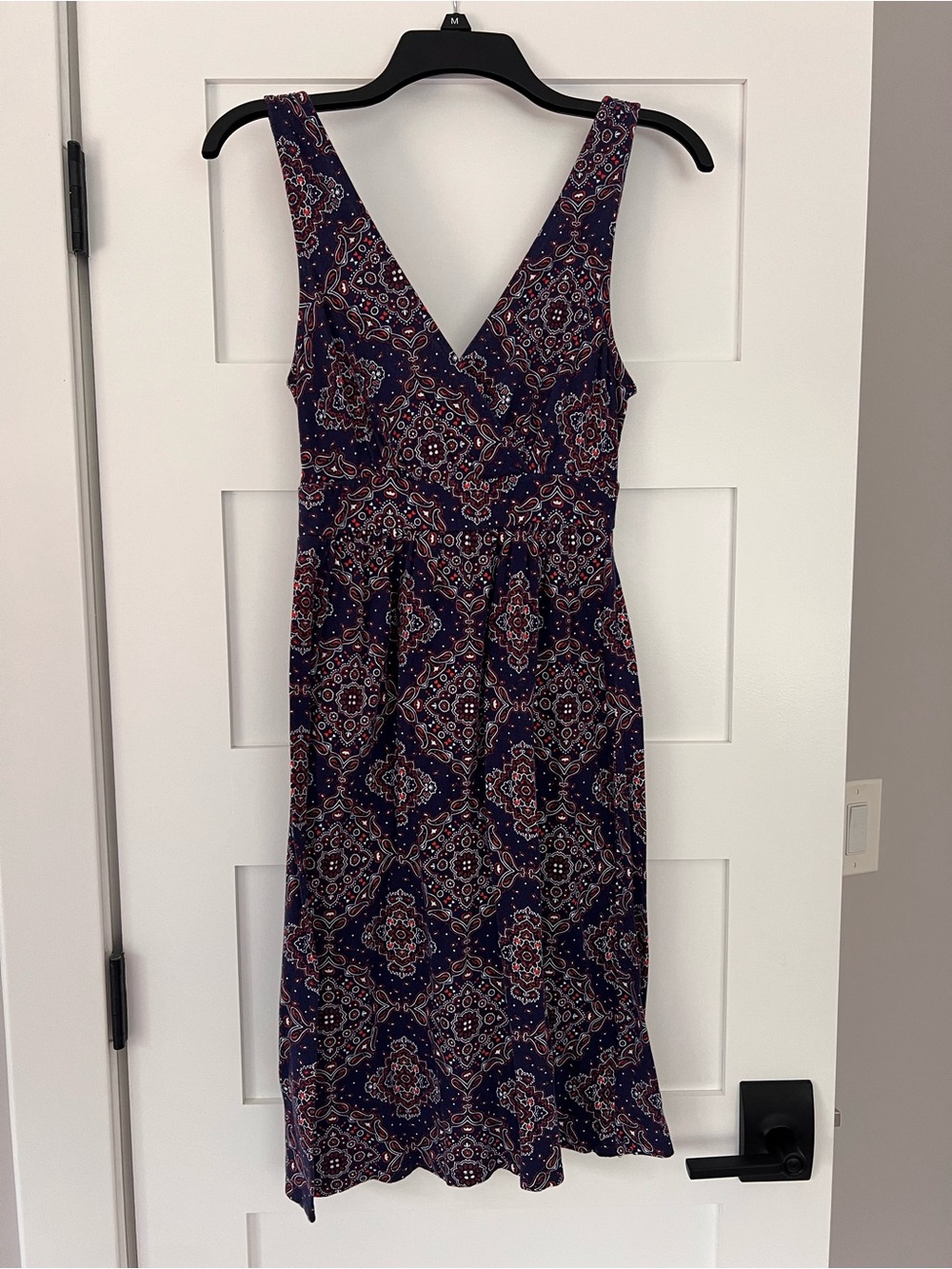 Vintage Y2K Sleeveless Navy Printed V-Neck Midi Dress